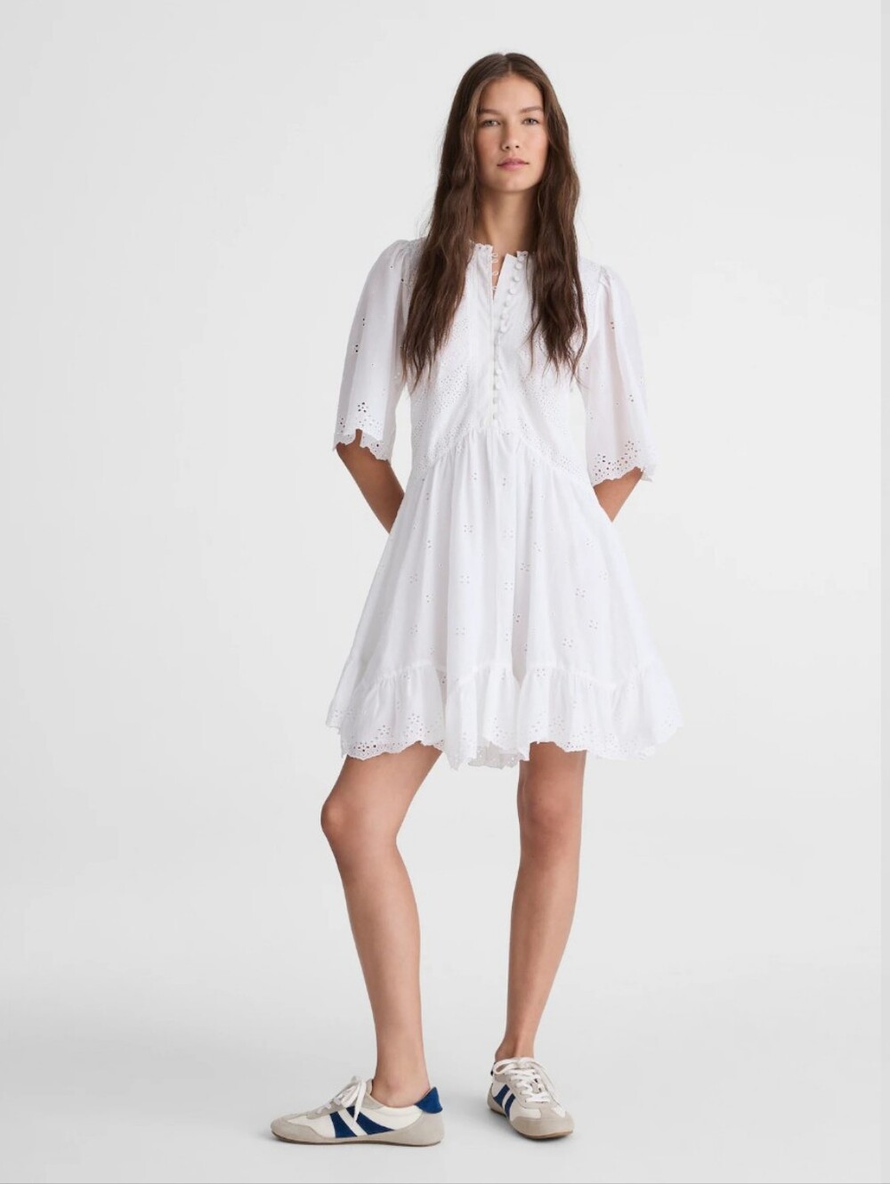 Madewell Eyelet Flutter Sleeve Mini Dress in Cotton NU556 Size 4 White